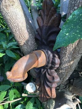 Wasserspeier für Wandbrunnen, Rosette + Doppelblatt, Gusseisen - Rust